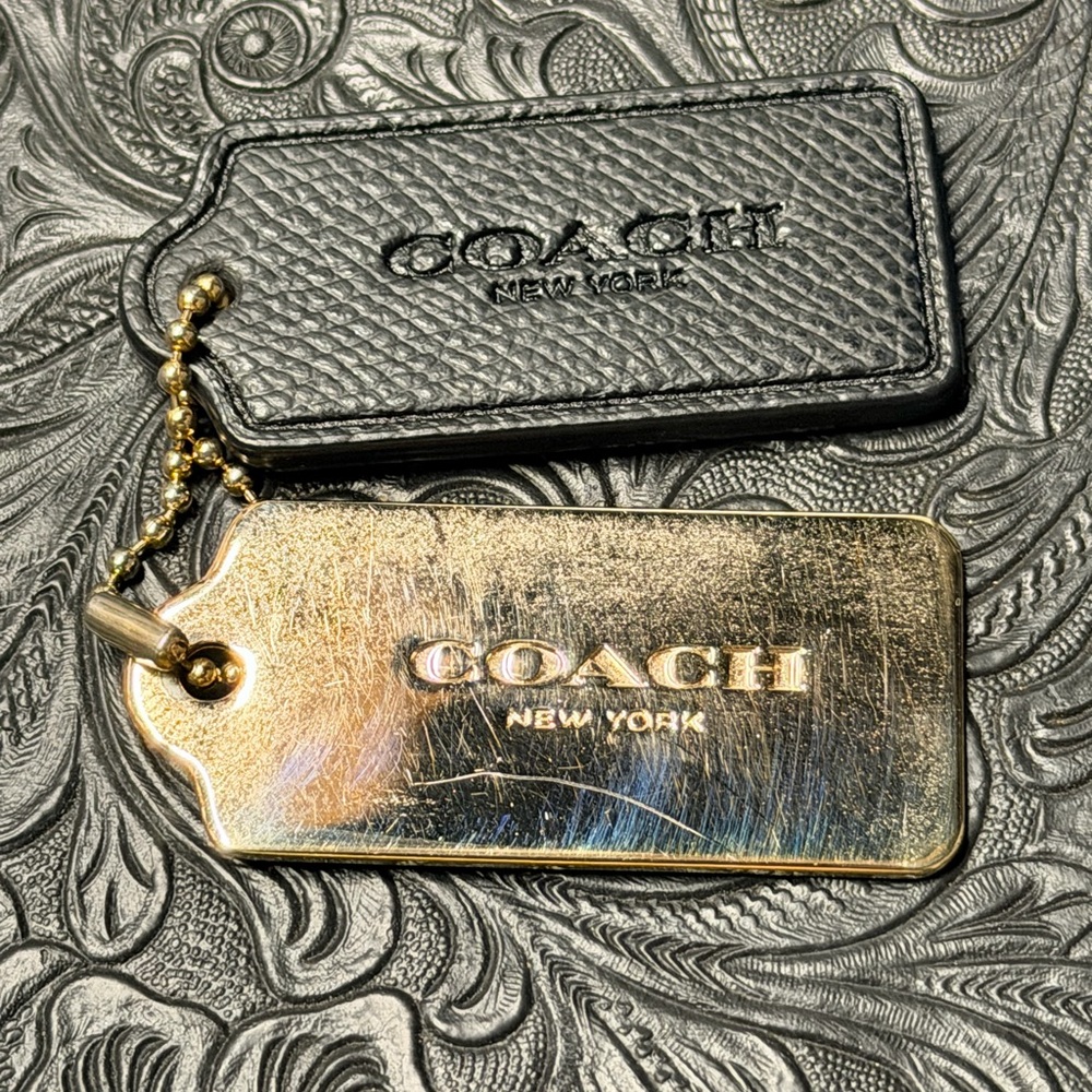 Coach Black Leather Tag with Python Print in Gold… - image 1